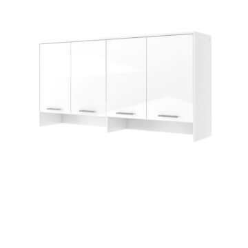 Horizontal Wall Bed Concept 90cm with Over Bed Unit | White Gloss