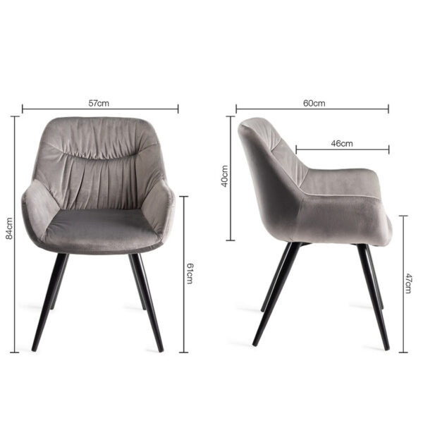 Calgary 4-6 Seat Extending  Dining Table & 4 Grey Velvet Fabric Chairs | 158 - 203cm