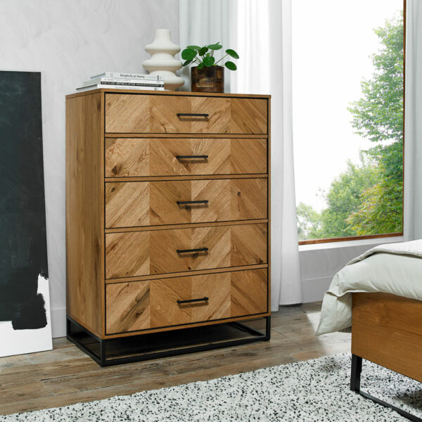 Lambourne Rustic Oak 5 Drawer Tall Chest