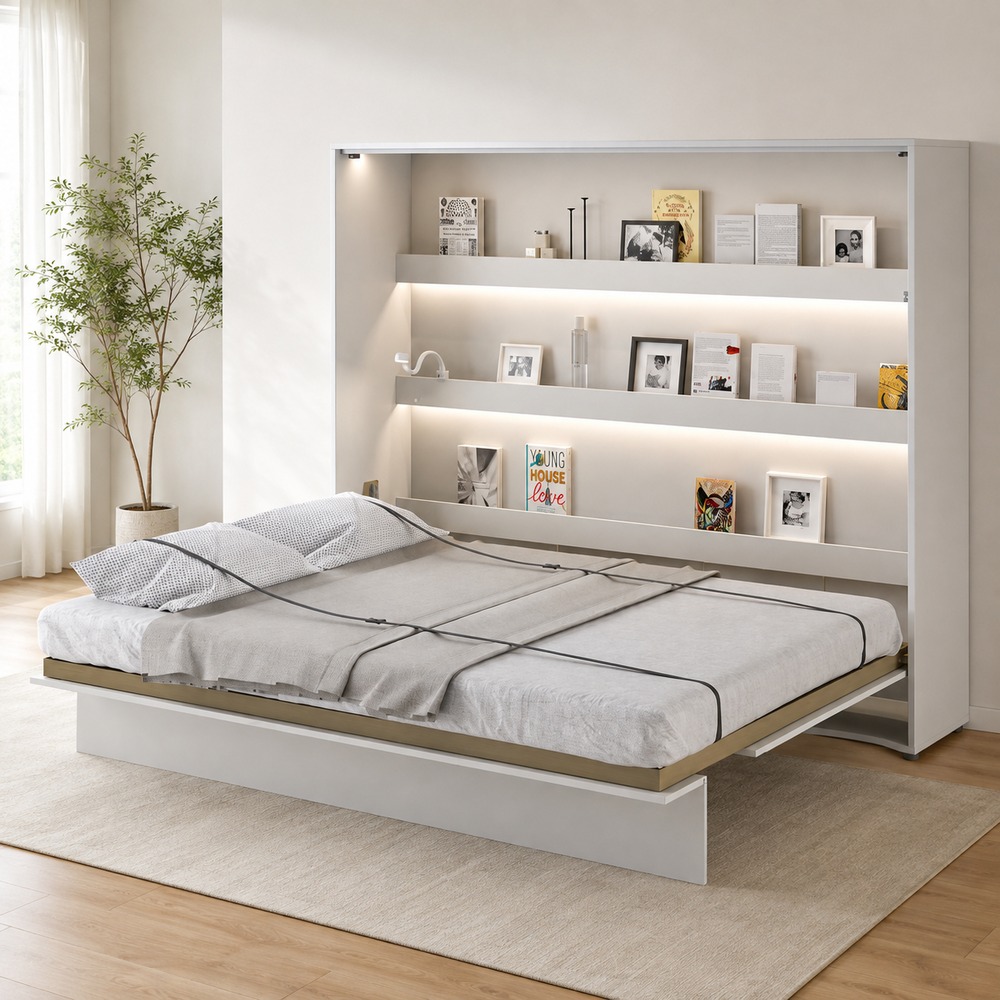 Horizontal Wall Bed Concept 160cm | White Gloss