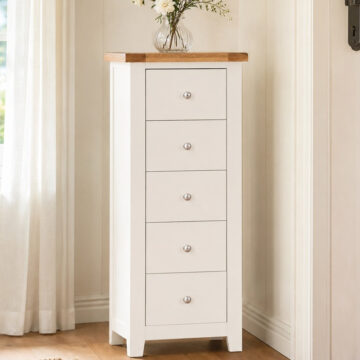 Norfolk White 5 Drawer Tall Chest | Clearance