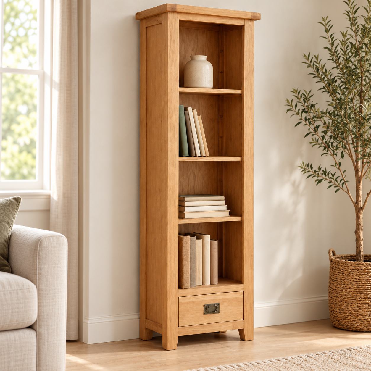 Norfolk Natural Oak Slim Bookcase