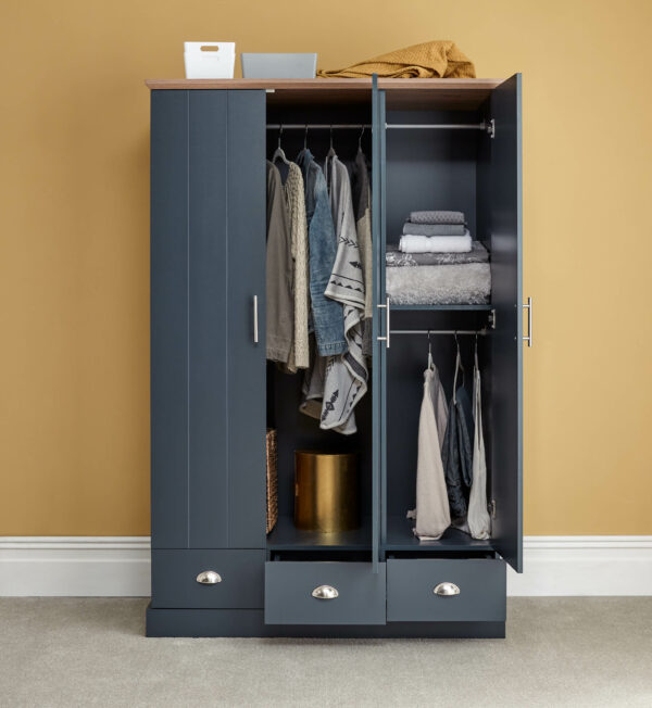 Oban 3 Door 3 Drawer Wardrobe | Slate Blue