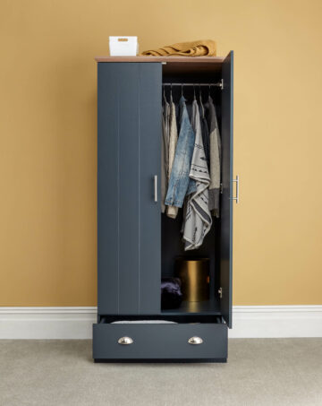 Oban Slate Blue 2 Door Wardrobe with Drawer