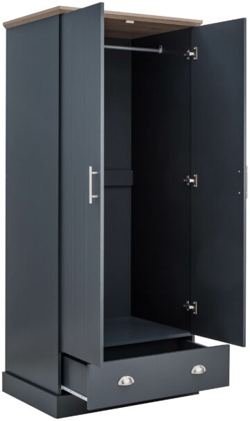 Oban Slate Blue 2 Door Wardrobe with Drawer