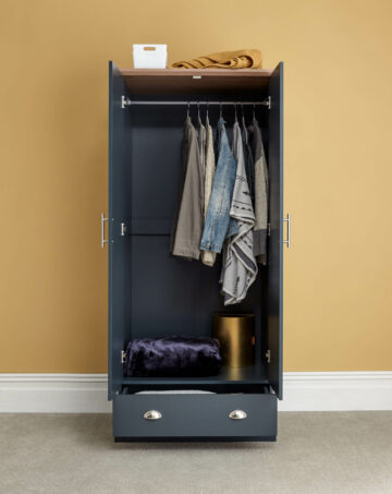Oban Slate Blue 2 Door Wardrobe with Drawer