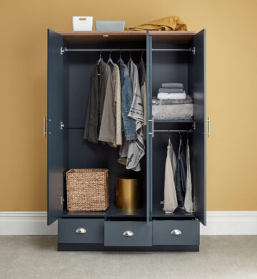 Oban Slate Blue 3 Door Wardrobe with Drawers