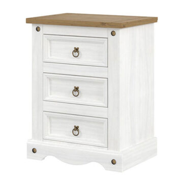 Azusa White 3 Drawer Bedside Cabinet