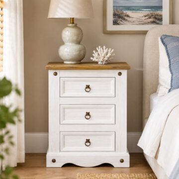 Azusa White 3 Drawer Bedside Cabinet