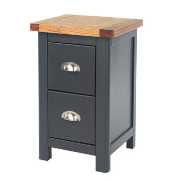 Stirling Black 2 Drawer Petite Bedside Cabinet |Oak Finish Top