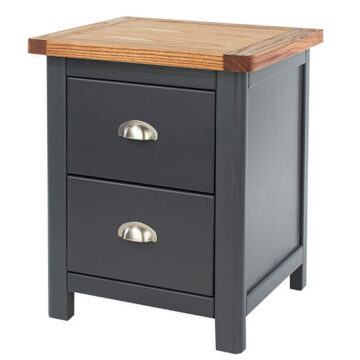 Stirling Black 2 Drawer Bedside Cabinet | Oak Finish Top
