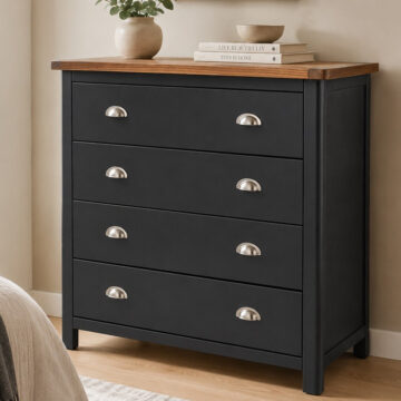 Black Stirling 4 Drawer Chest | Antique Oak Effect Wax | Carbon Grey