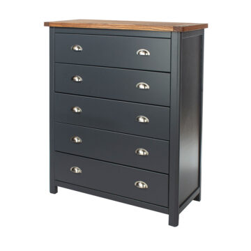Stirling Black 5 Drawer Chest | Antique Oak Effect Wax