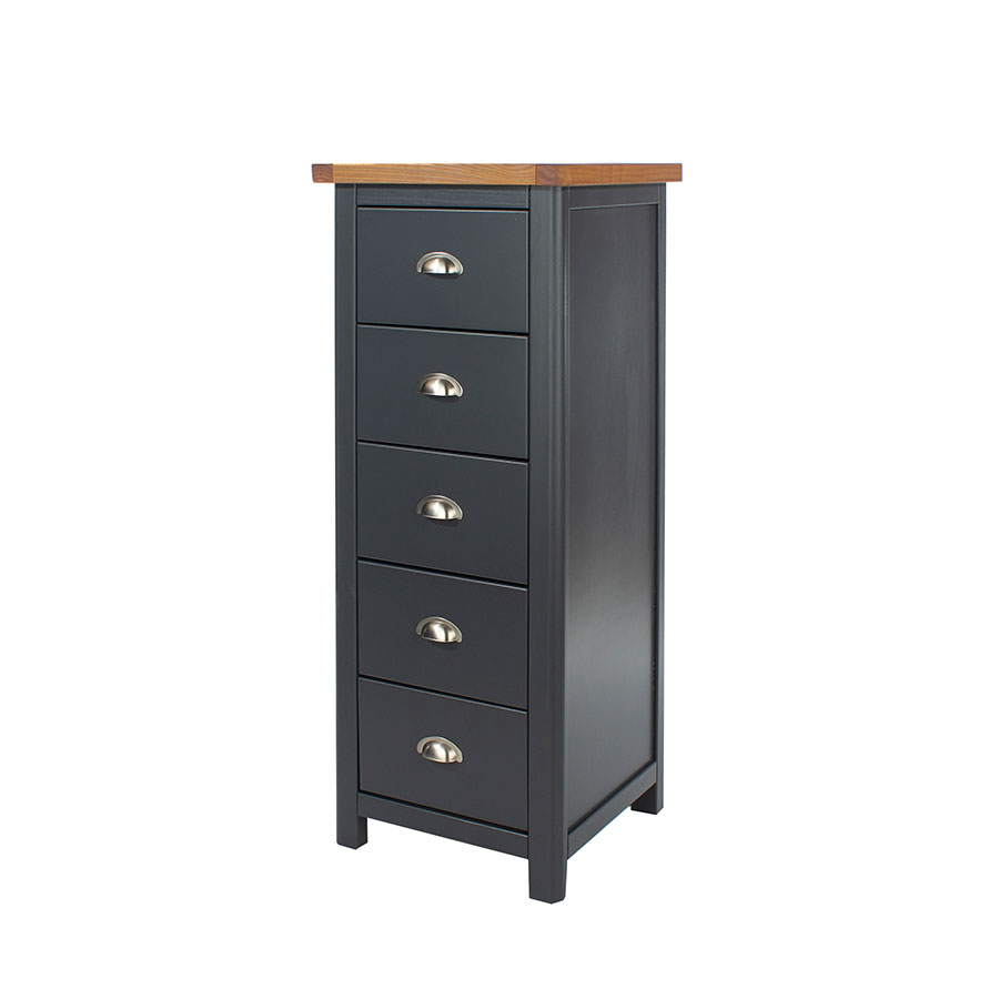 Stirling Black 5 Drawer Narrow Chest | Antique Oak Effect Wax