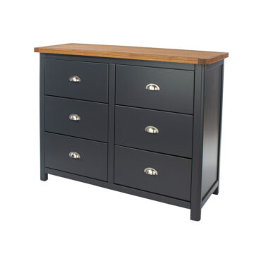 Stirling Black 3 Over 3 Wide Chest of Drawers | Antique Oak Effect Wax