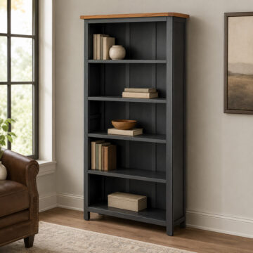 Stirling Midnight Blue Tall Bookcase | Antique Oak Effect Wax