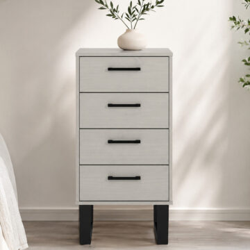 Mowbray 4 Drawer Narrow Chest Of Drawers | Grey Waxed Pine | Black