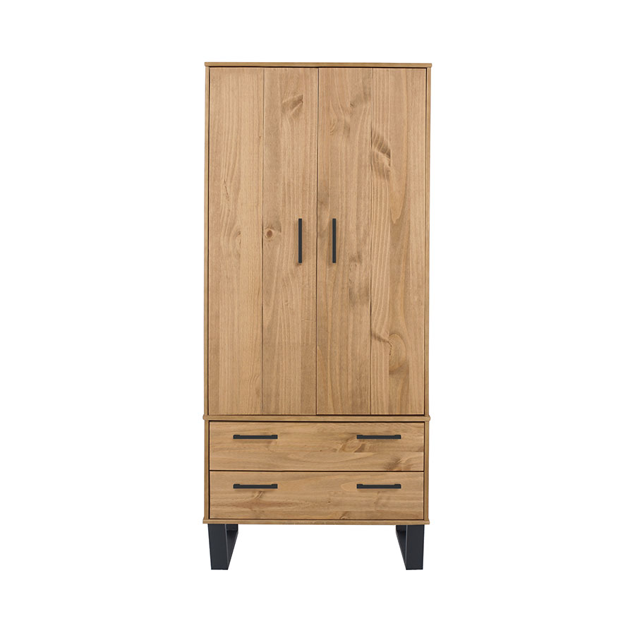Mowbray 2 Door 2 Drawer Wardrobe Antique Waxed Pine Black Oak World