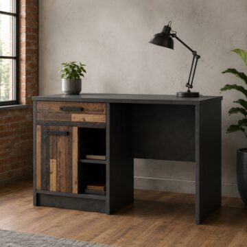Ingles Dark Grey 1 Door 1 Drawer Desk | Walnut Finish
