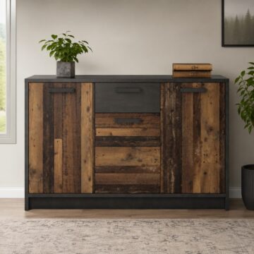 Ingles Dark Grey 3 Door 1 Drawer Cabinet | Walnut Finish