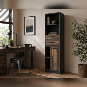 Ingles Bookcase | Walnut and Dark Matera Grey