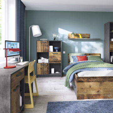 Ingles Dark Grey 1 Door 1 Drawer Desk | Walnut Finish