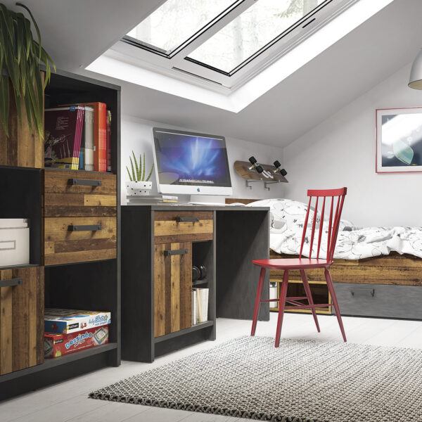 Ingles Desk with 1 Door and 1 Drawer | Walnut and Dark Matera Grey | Self Assembly