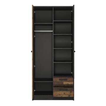 Ingles 2 Door Wardrobe with Drawers | Walnut and Dark Matera Grey