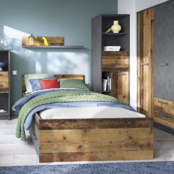 Ingles 2 Door Wardrobe with Drawers | Walnut and Dark Matera Grey