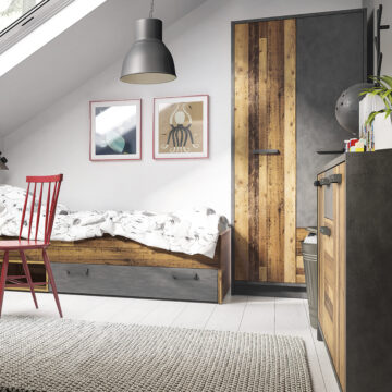 Ingles 2 Door Wardrobe with Drawers | Walnut and Dark Matera Grey