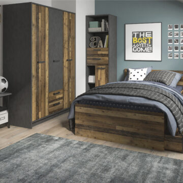 Ingles 3 Door Wardrobe with Drawers | Walnut and Dark Matera Grey