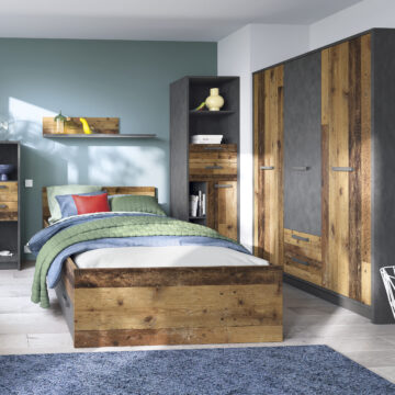 Ingles 3 Door Wardrobe with Drawers | Walnut and Dark Matera Grey