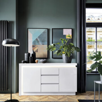 Rydal White and High Gloss 2 Door 3 Drawer Sideboard |