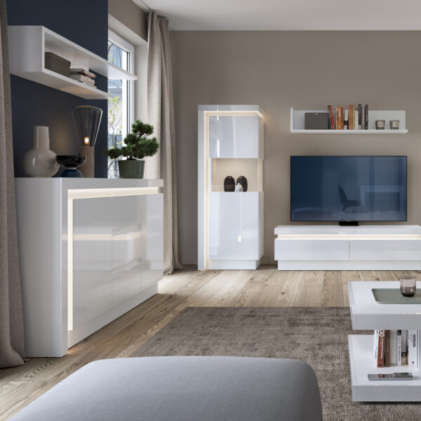 Rydal 2 Door 3 Drawer Sideboard | White and High Gloss | Self Assembly