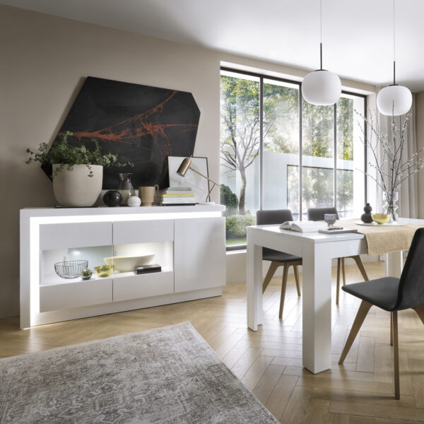Rydal 3 Door Glazed Sideboard | White and High Gloss | Self Assembly