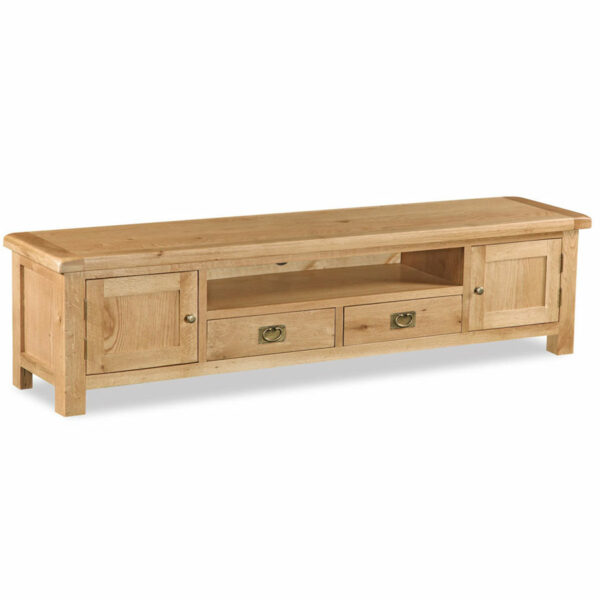 Salisbury Rustic Oak Extra Large Low Line TV Unit | Wax Finish | Fully Assembled