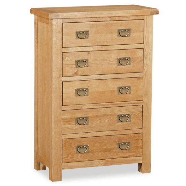 Salisbury Rustic Oak Chest of 5 Drawers | Wax Finish | Fully Assembled