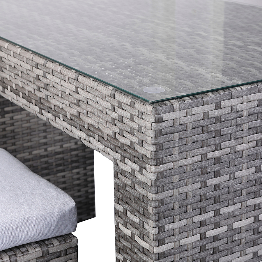 Christina Outdoor Bar Table with 6 Stools Grey Rattan Oak World