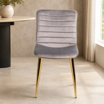 Rothko Pair of Grey Velvet Fabric Dining Chairs | Matt Gold Plated Legs