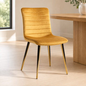 Yellow Rothko Pair of Mustard Velvet Fabric Chairs | Matt Gold Plated Legs