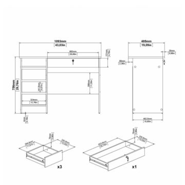Ajax White 4 Drawer Desk | Handle Free Drawer