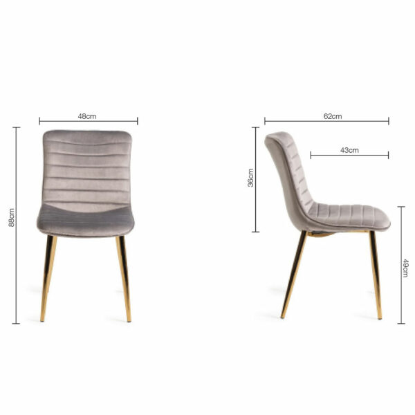 Rothko Pair of Grey Velvet Fabric Chairs with Matt Gold Plated Legs