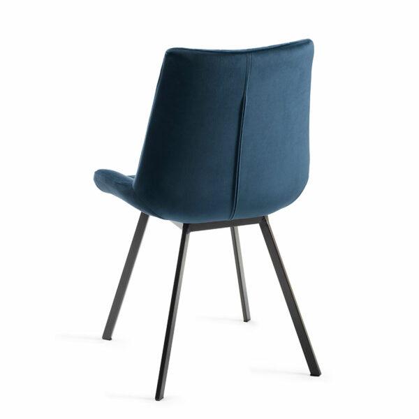 Fontana Pair of Blue Velvet Fabric Chairs with Grey Hand Brushing on Black Powder Coated Legs