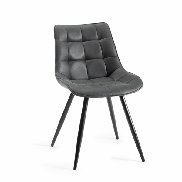 Seurat Pair of Dark Grey Faux Suede Fabric Chairs with Sand Black Powder Coated Legs
