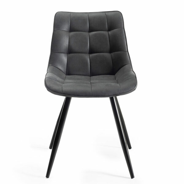 Seurat Pair of Dark Grey Faux Suede Fabric Chairs with Sand Black Powder Coated Legs