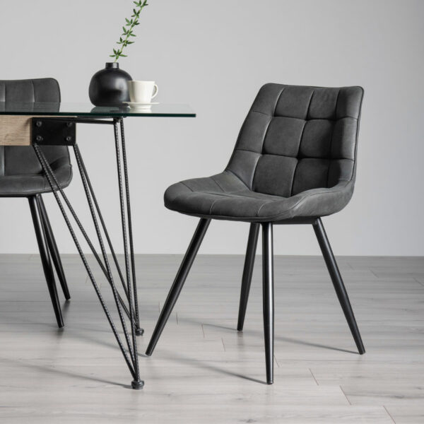 Seurat Pair of Dark Grey Faux Suede Fabric Chairs with Sand Black Powder Coated Legs
