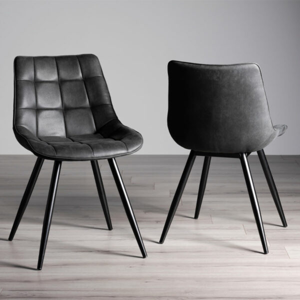 Seurat Pair of Dark Grey Faux Suede Fabric Chairs with Sand Black Powder Coated Legs