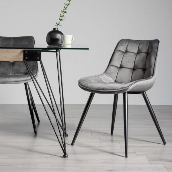 Seurat Pair of Grey Velvet Fabric Chairs with Sand Black Powder Coated Legs
