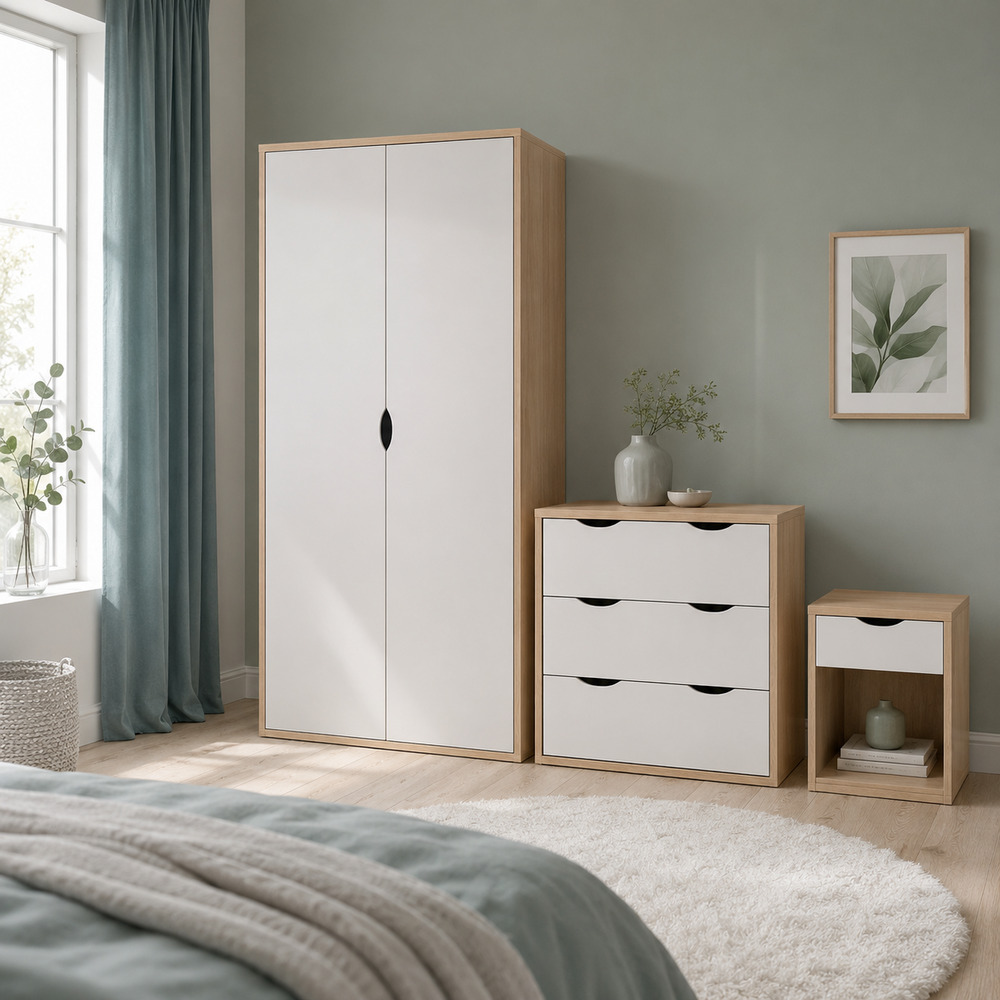 Trent White 3 Piece Bedroom Set | Oak Finish