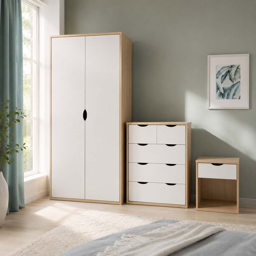 Trent White 3 Piece Bedroom Set | Oak Finish